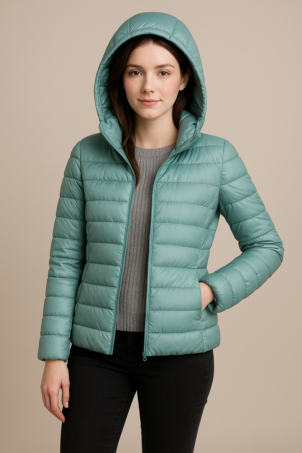 Doudoune femme à capuche légère matelassée, veste pour la fin de l’été et l’automne