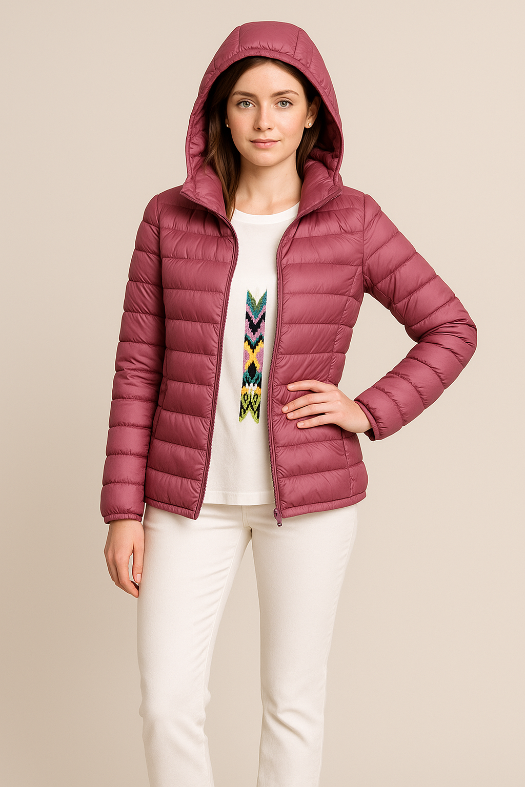 Doudoune femme à capuche légère matelassée, veste pour la fin de l’été et l’automne