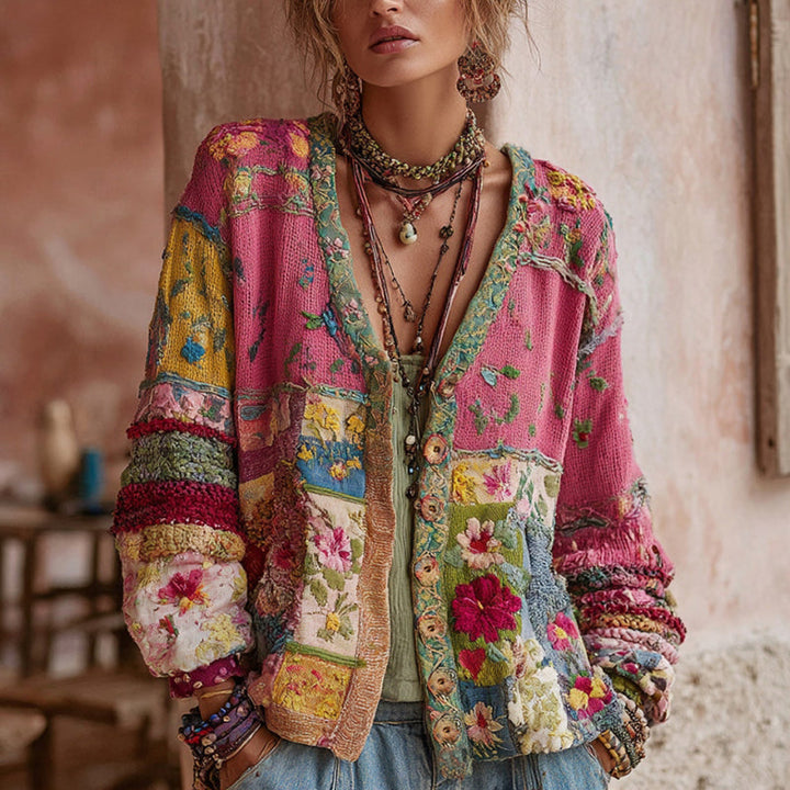 Gilet femme en tricot à fleurs pour l'automne et l'hiver