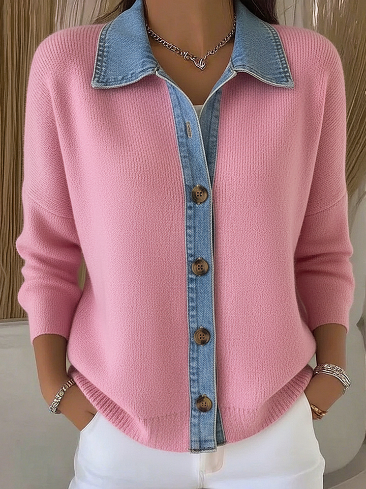 Cardigan femme boutonné en laine mélangée, pull polo d’automne