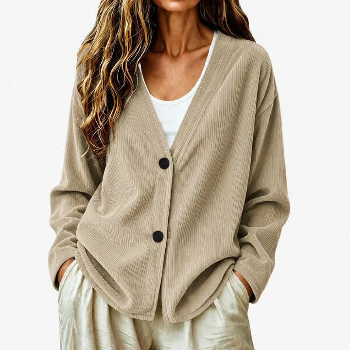 Cardigan femme en maille à col V, boutonné, pour l’automne