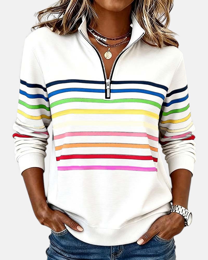 Pull en maille à rayures pour femmes avec fermeture éclair pour l'automne
