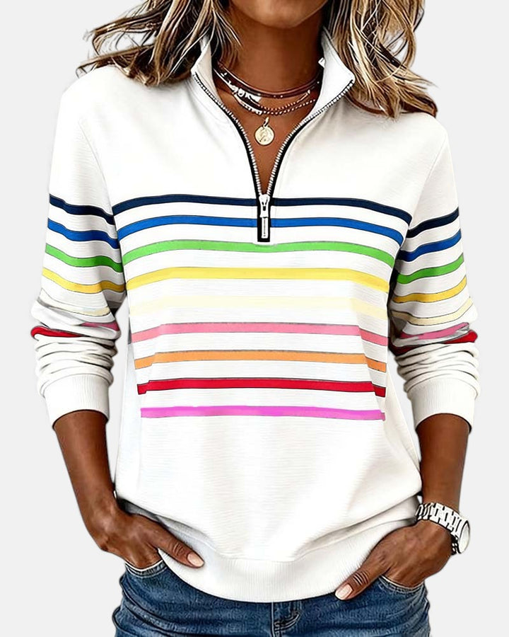 Pull en maille à rayures pour femmes avec fermeture éclair pour l'automne