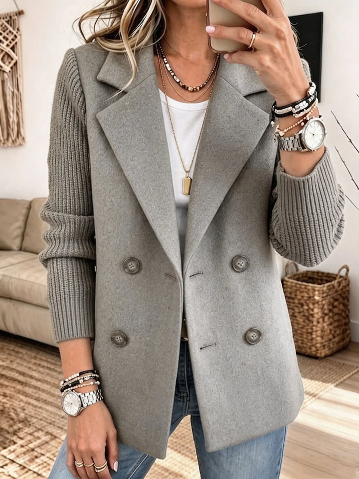 Veste blazer femme croisée en coton mélangé à manches en maille côtelée pour l’automne