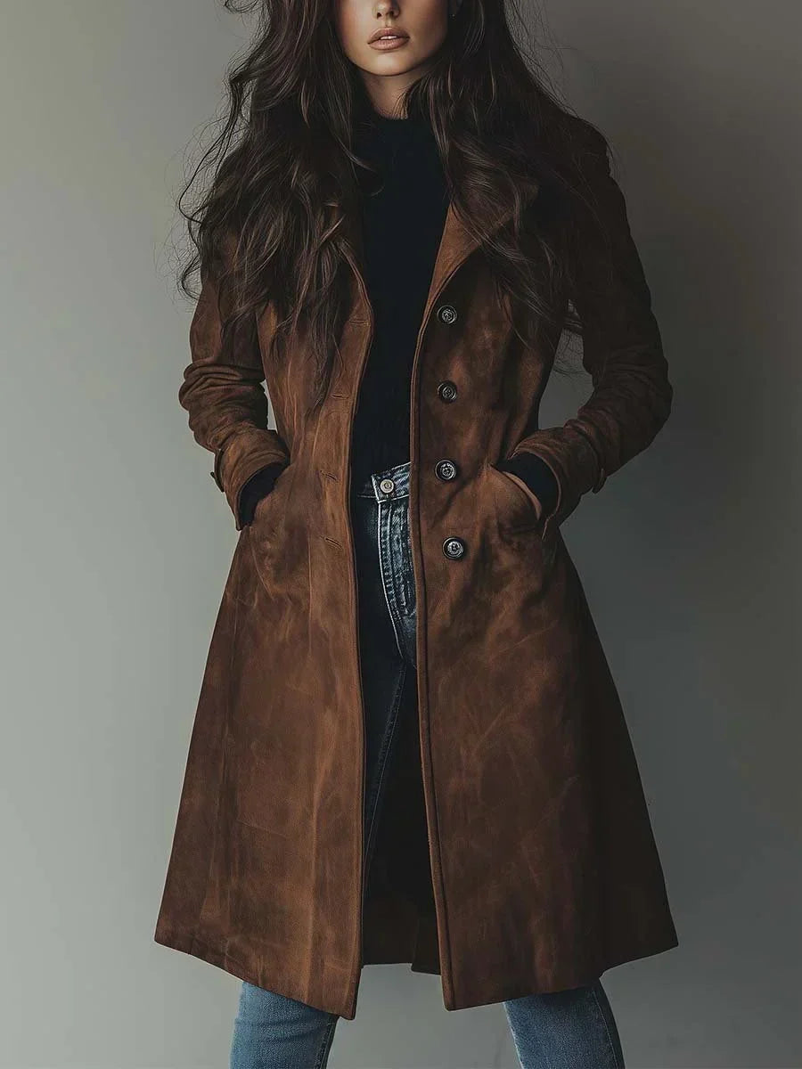 Trench-coat femme en daim, manteau d’automne de mi-saison