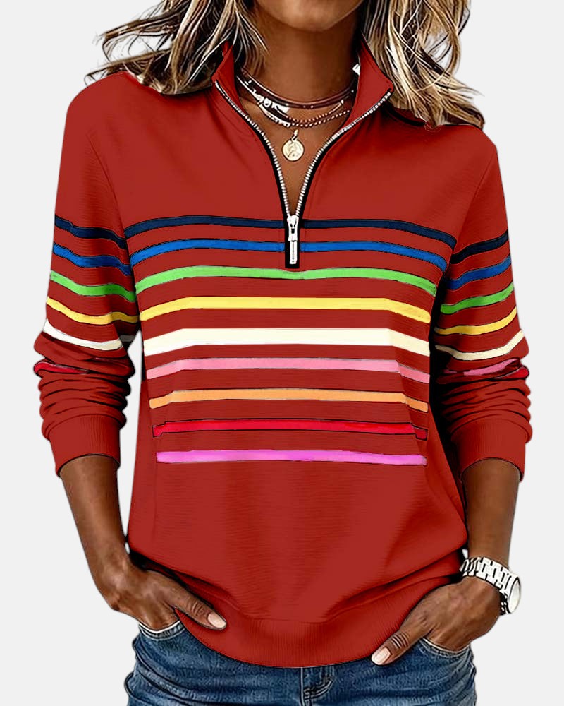 Pull en maille à rayures pour femmes avec fermeture éclair pour l'automne
