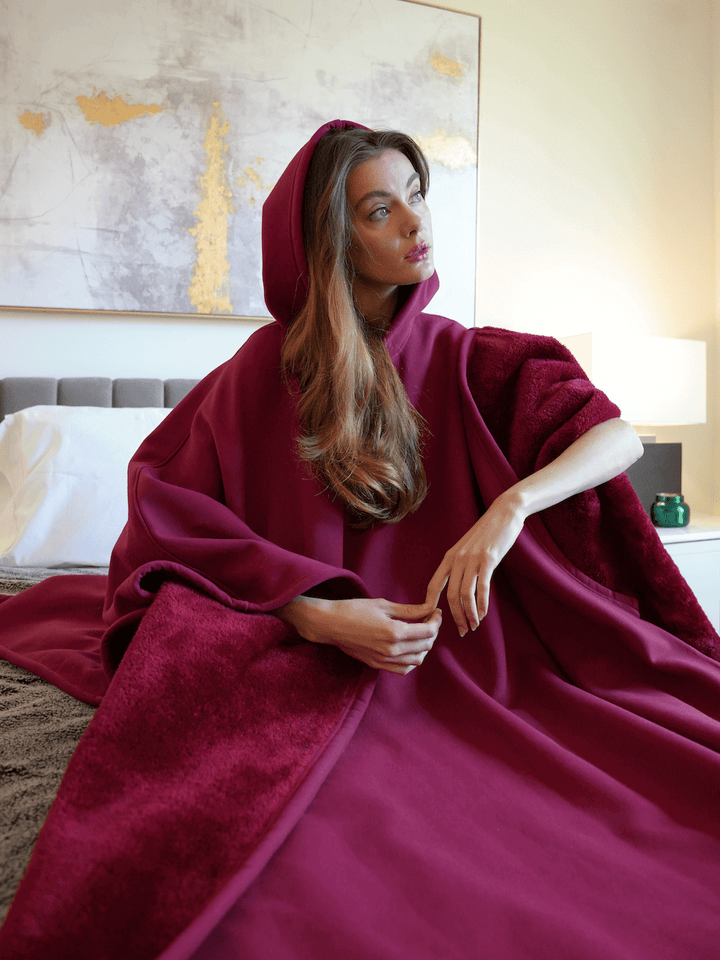 Coperta oversize con cappuccio da donna in pile e maniche, per l’autunno