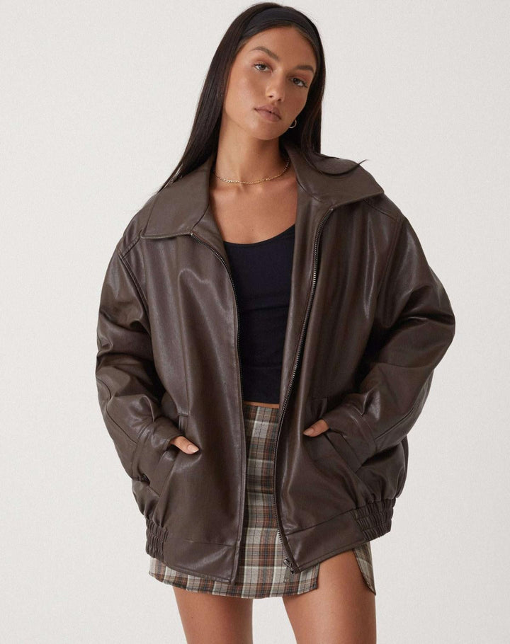 Veste perfecto en cuir pour femme, coupe oversize, idéale pour l’automne et la mi-saison
