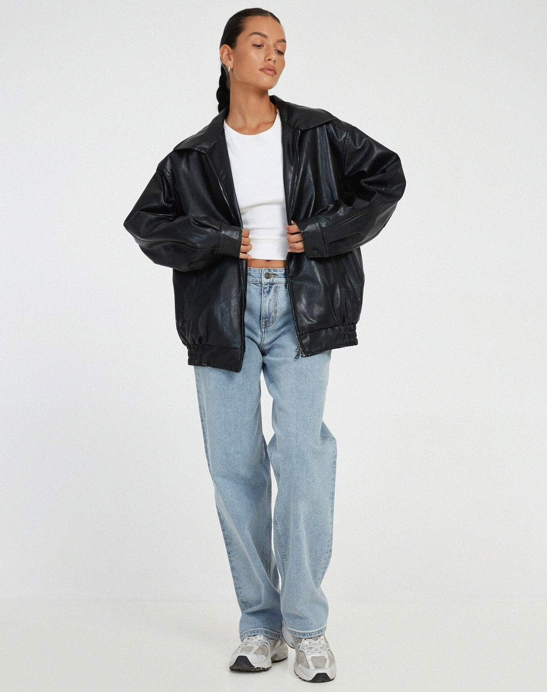 Veste perfecto en cuir pour femme, coupe oversize, idéale pour l’automne et la mi-saison