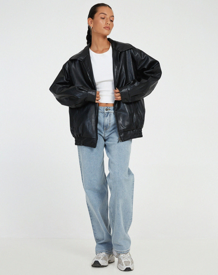Veste perfecto en cuir pour femme, coupe oversize, idéale pour l’automne et la mi-saison