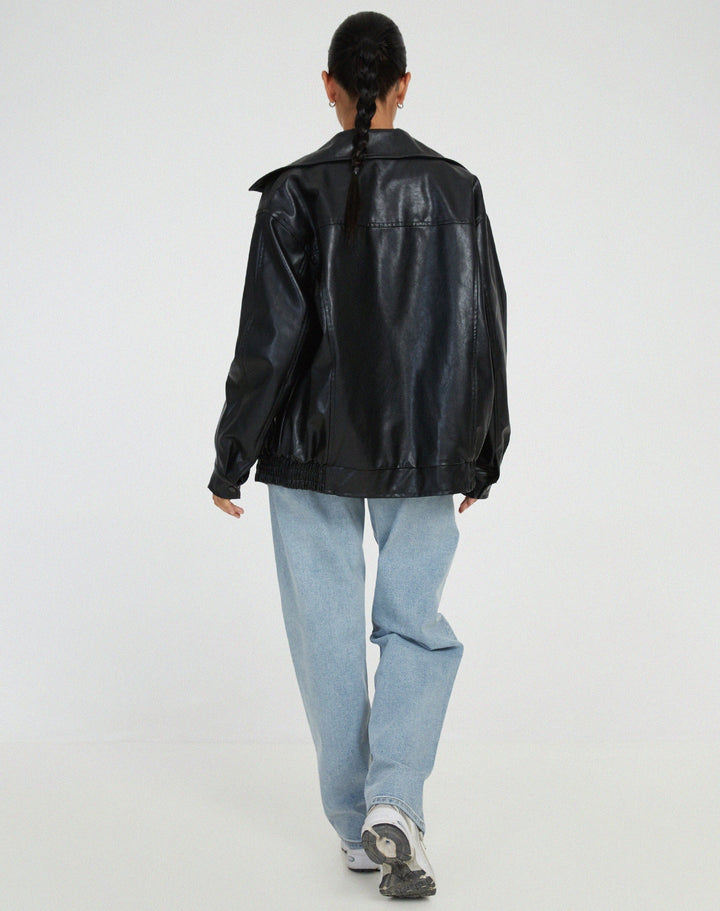 Veste perfecto en cuir pour femme, coupe oversize, idéale pour l’automne et la mi-saison
