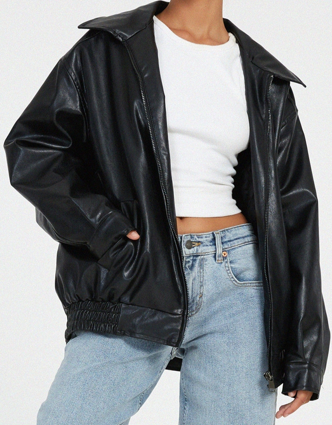 Veste perfecto en cuir pour femme, coupe oversize, idéale pour l’automne et la mi-saison