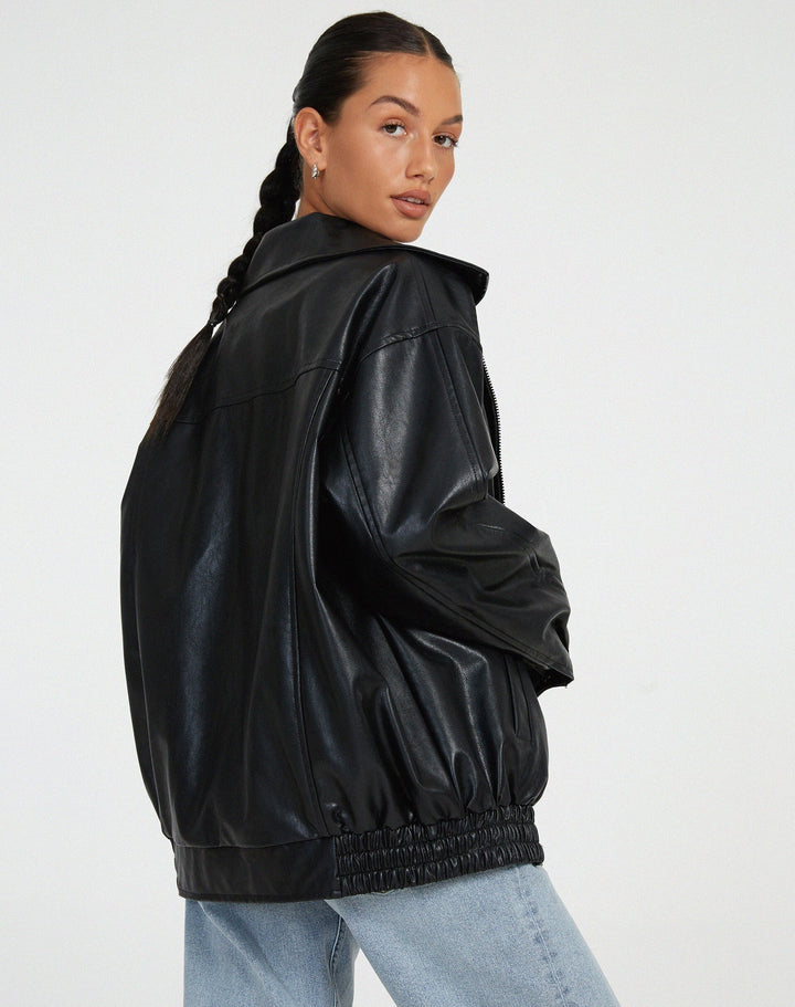 Veste perfecto en cuir pour femme, coupe oversize, idéale pour l’automne et la mi-saison