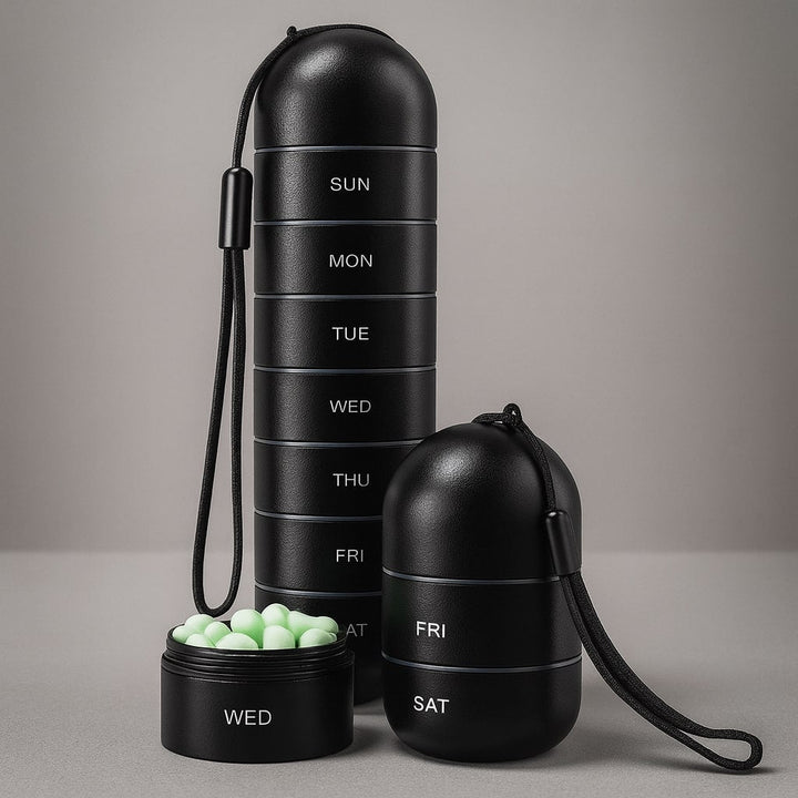 Boîte en aluminium avec 7 compartiments étanches pour comprimés et vitamines de voyage