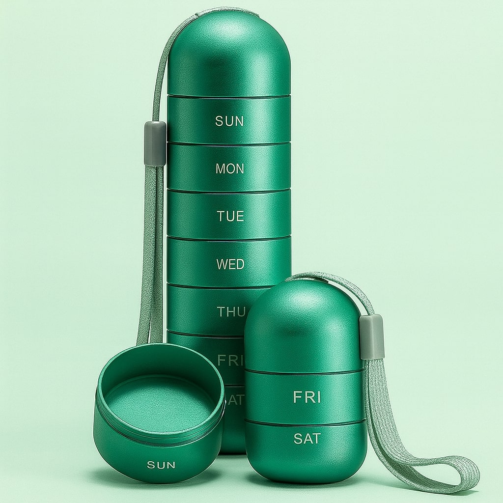 Boîte en aluminium avec 7 compartiments étanches pour comprimés et vitamines de voyage