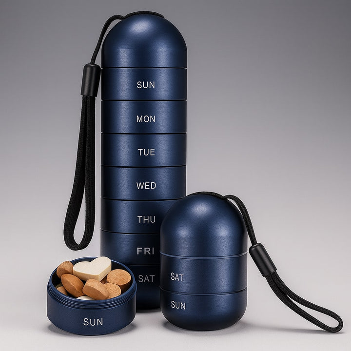 Boîte en aluminium avec 7 compartiments étanches pour comprimés et vitamines de voyage