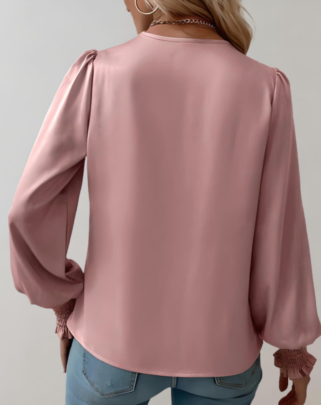 Minda - Chemisier à manches longues à col en V tendance printemps pour femmes