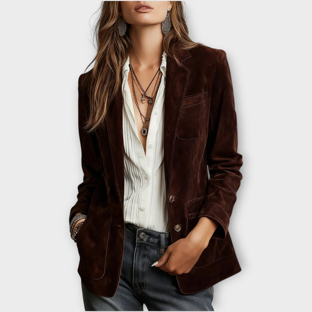 Blazer élégant vintage en cuir suédé pour l’automne