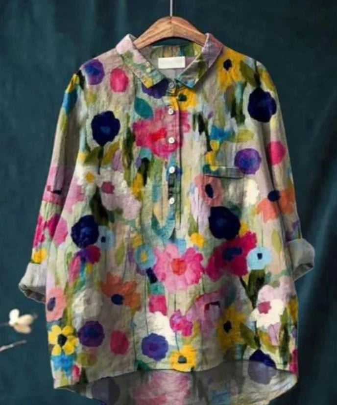 Claire™ - Chic Floral Silk Blouse