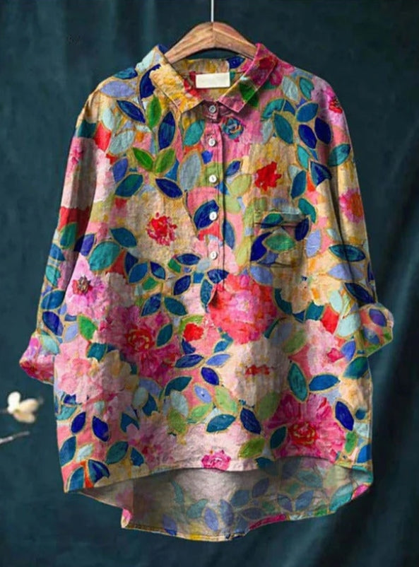 Claire™ - Chic Floral Silk Blouse