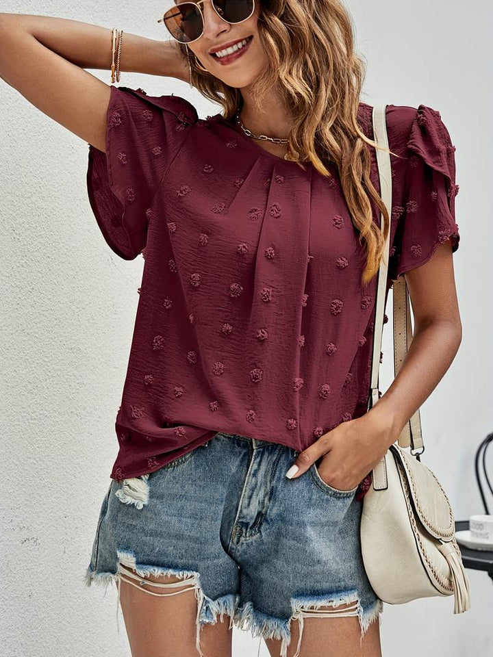 Charice - Chic Swiss Shirt with Petal Sleeves for Women