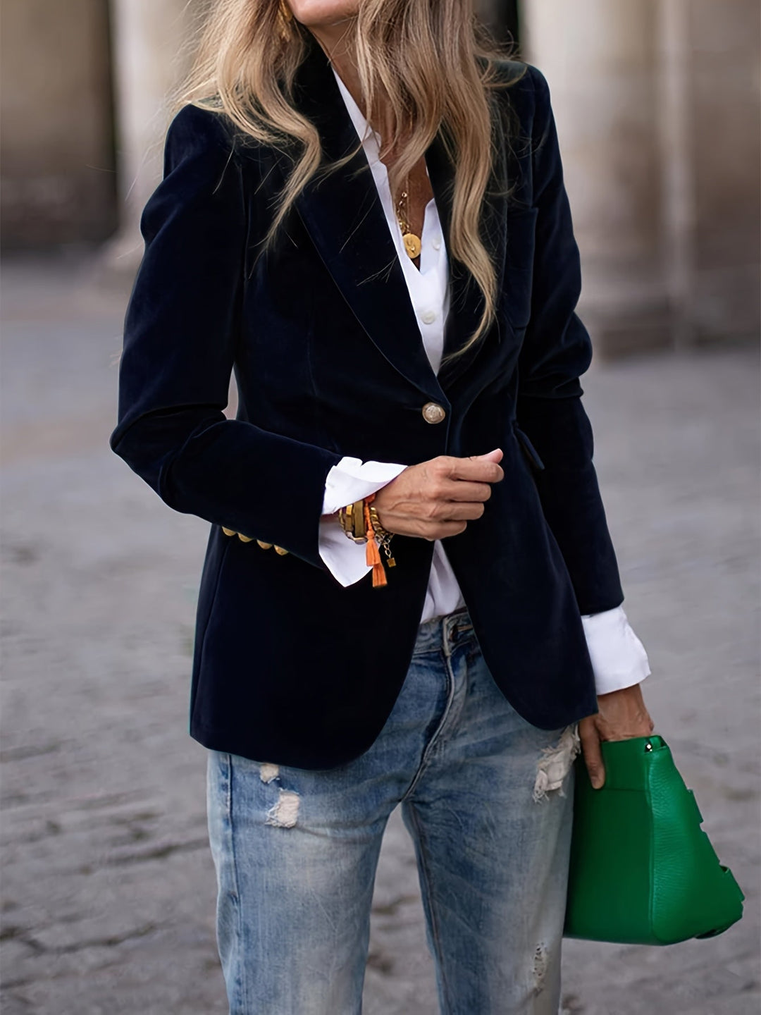 Blazer de damă din bumbac, cu croială cambrată, jachetă elegantă cu un singur nasture pentru toamnă