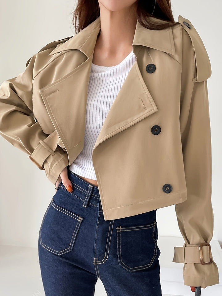 Evelyn - Elegant khaki spring trench coat with chic lapel collar for women
