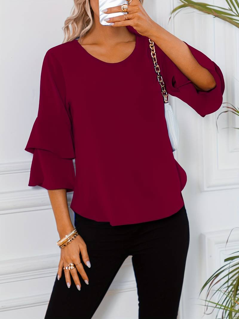 Emily - Chic Shirt with Round Neck and Elegant Wide Flared Sleeves