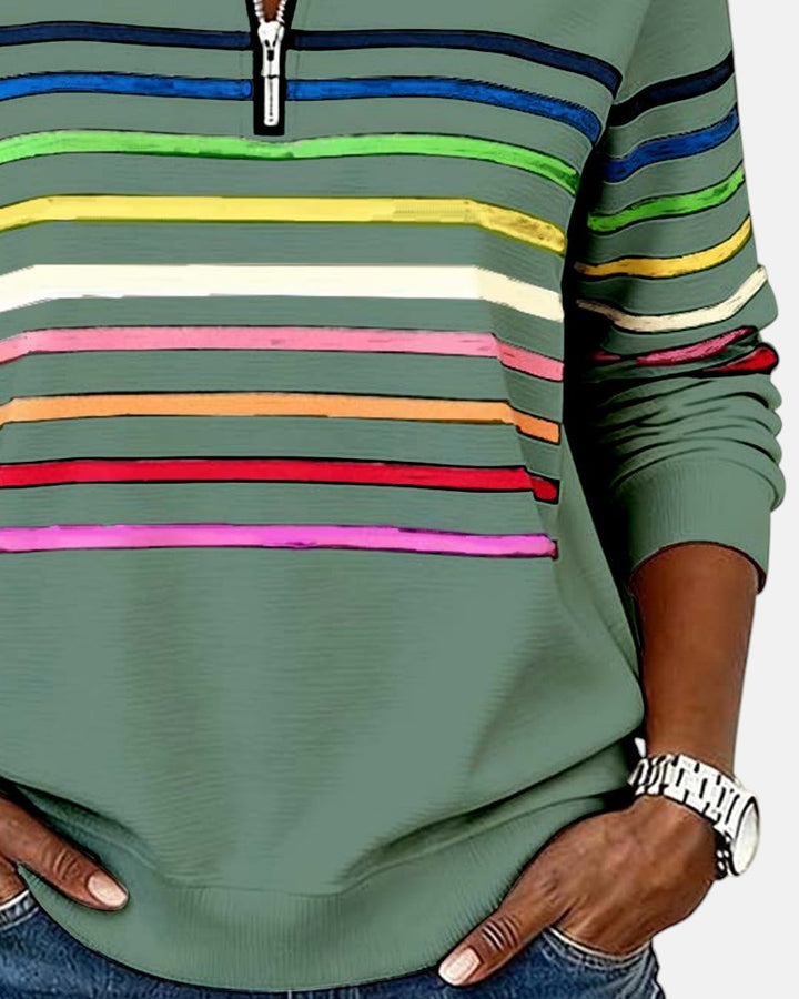 Pull en maille à rayures pour femmes avec fermeture éclair pour l'automne