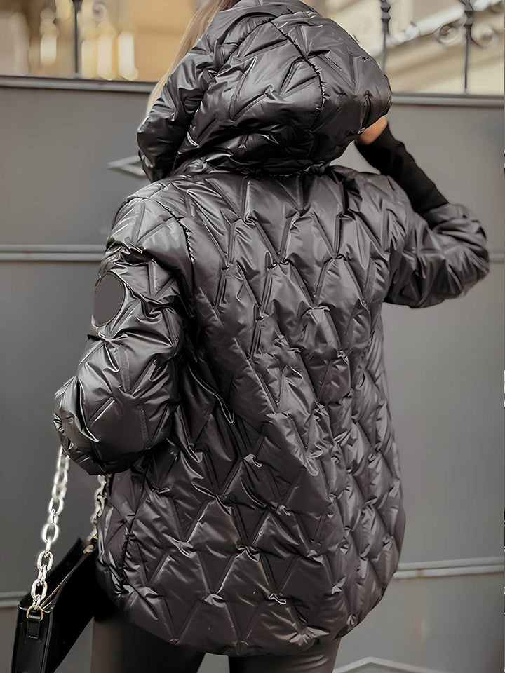 Doudoune femme à capuche matelassée effet brillant, veste chaude courte pour l’automne-hiver