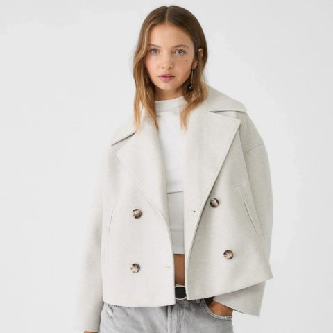 Manteau court en laine pour femme, élégant, à double boutonnage, pour l’automne