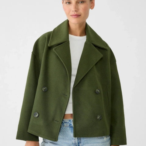 Manteau court en laine pour femme, élégant, à double boutonnage, pour l’automne