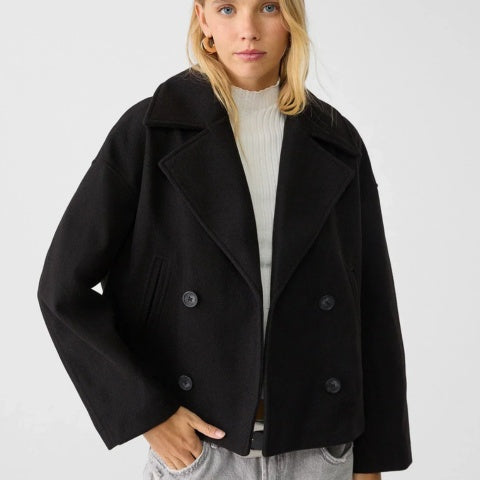 Manteau court en laine pour femme, élégant, à double boutonnage, pour l’automne