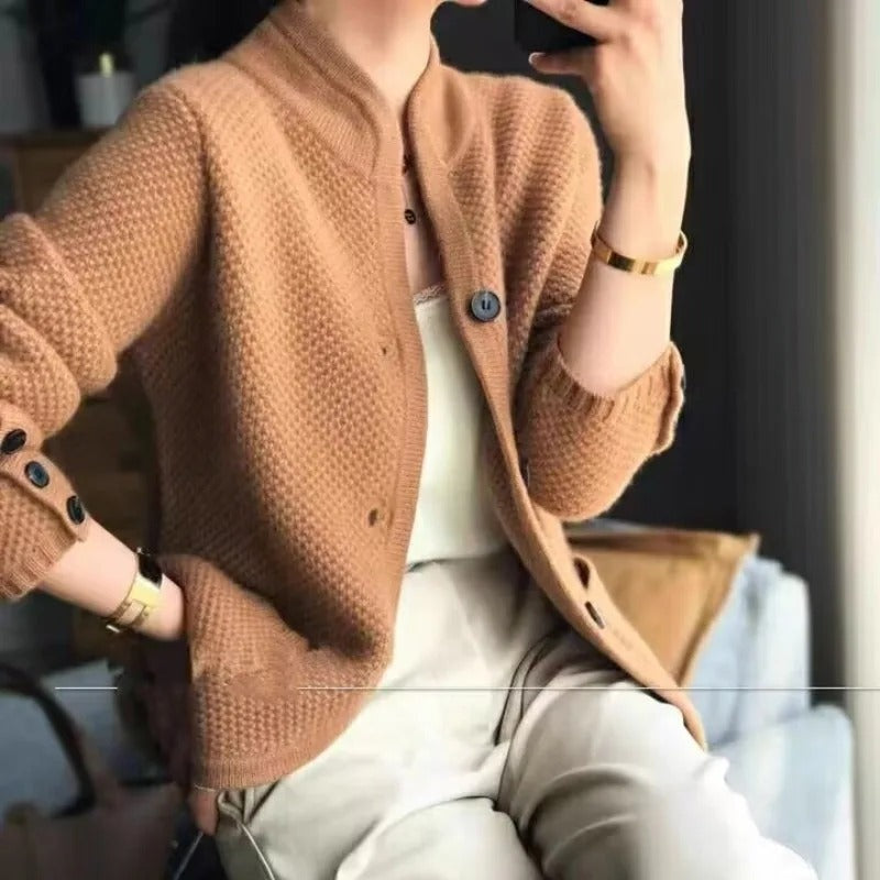 Cardigan femme chaud en maille, boutonné, pour l’automne