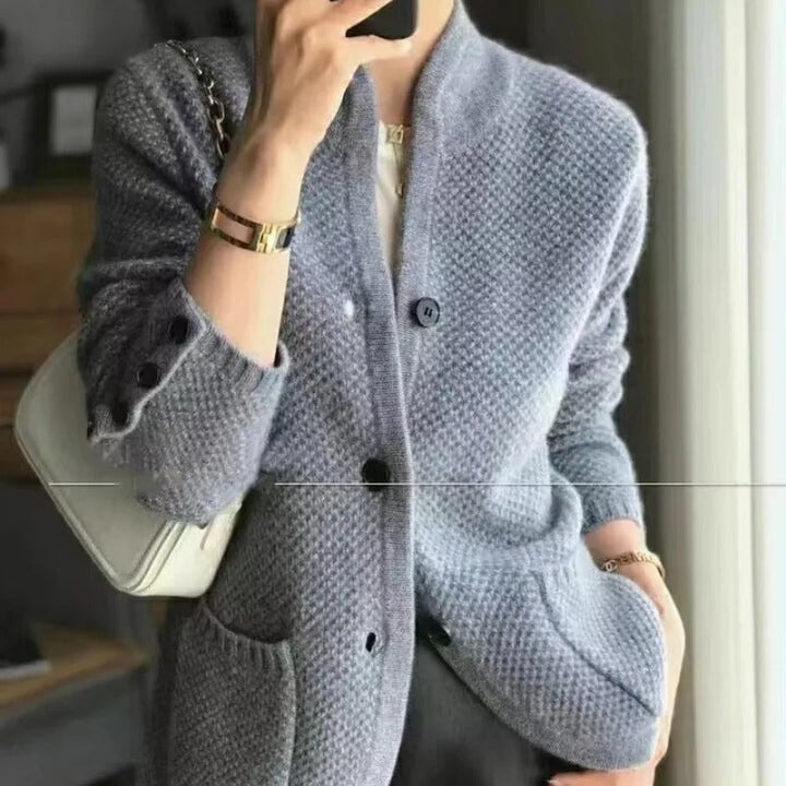 Cardigan femme chaud en maille, boutonné, pour l’automne