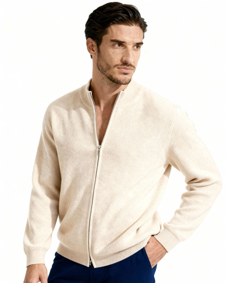 Gilet en laine pour homme à fermeture éclair avec col montant, maille automnale