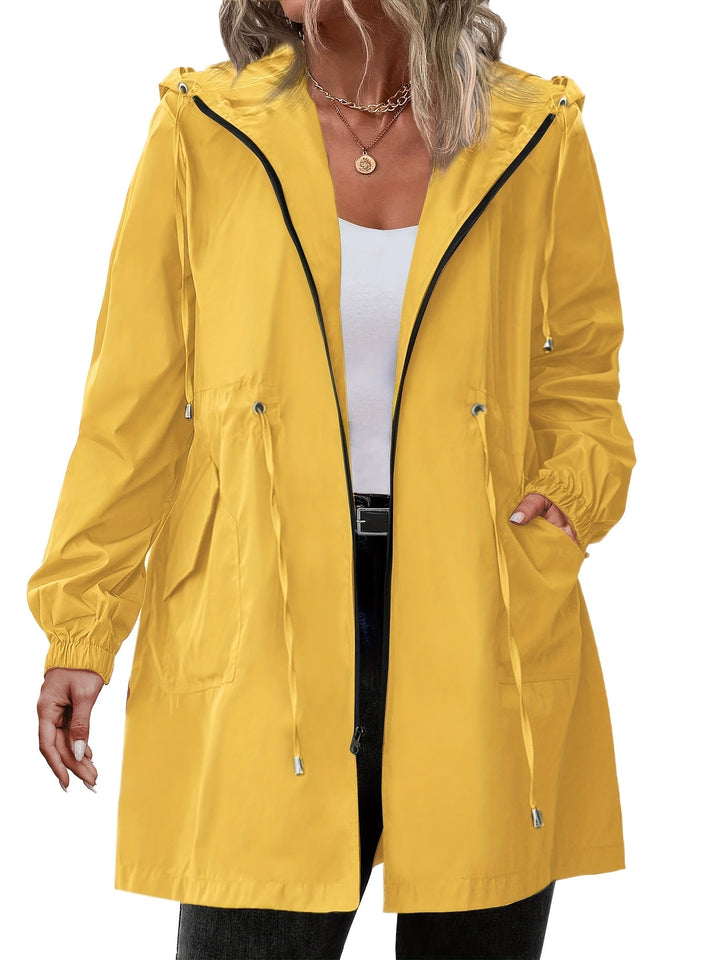 Giacca antipioggia da donna per taglie forti, con cappuccio in poliestere, leggera e casual per l’autunno