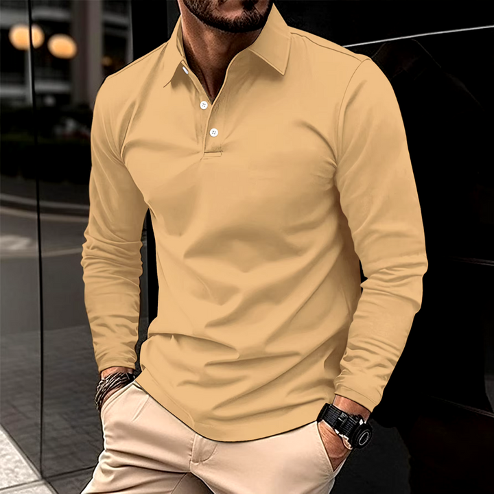 Men's cotton long-sleeve polo shirt, casual style, for autumn