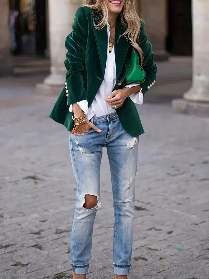 Blazer oversize da donna in ecopelle con colletto, da abbinare per l’autunno