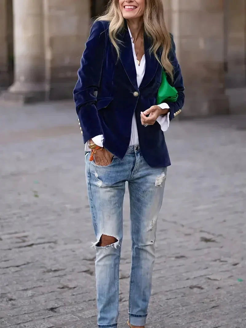Blazer oversize da donna in ecopelle con colletto, da abbinare per l’autunno
