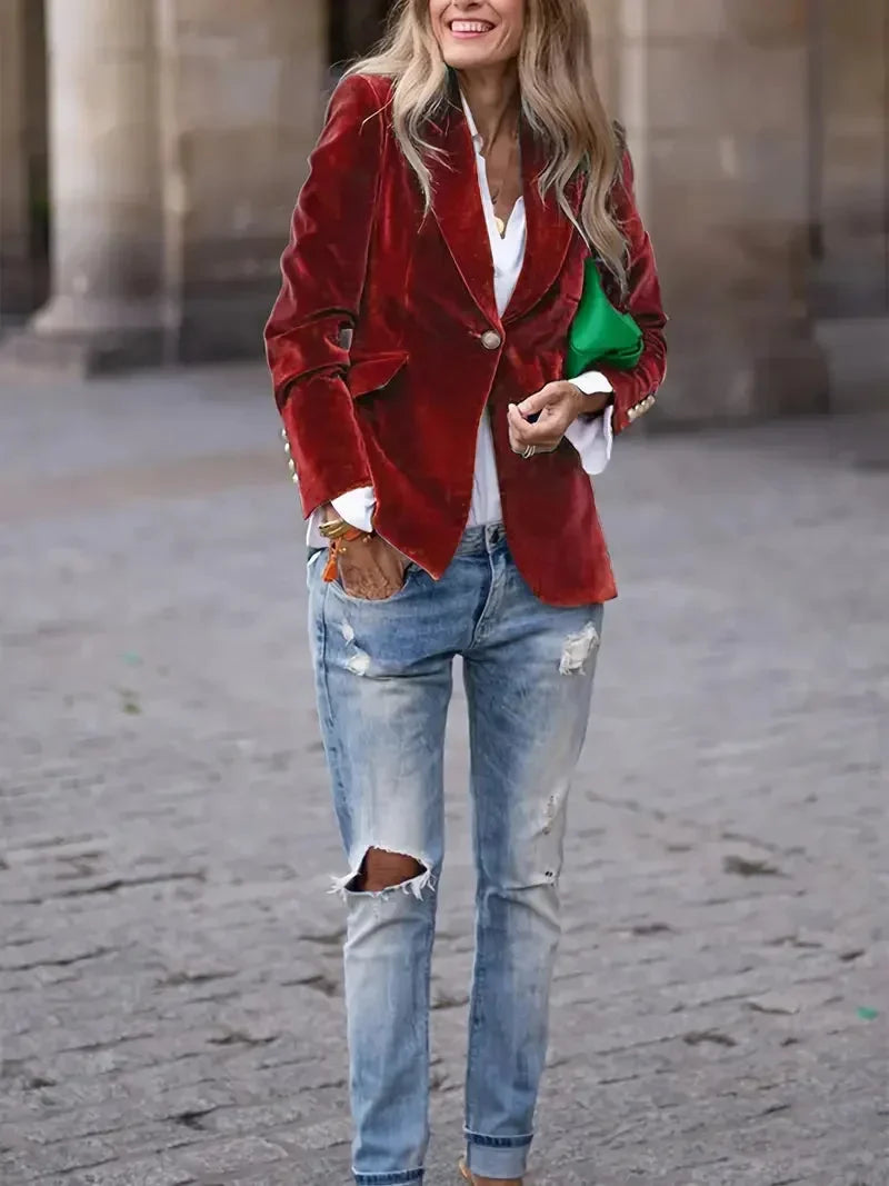 Blazer oversize da donna in ecopelle con colletto, da abbinare per l’autunno