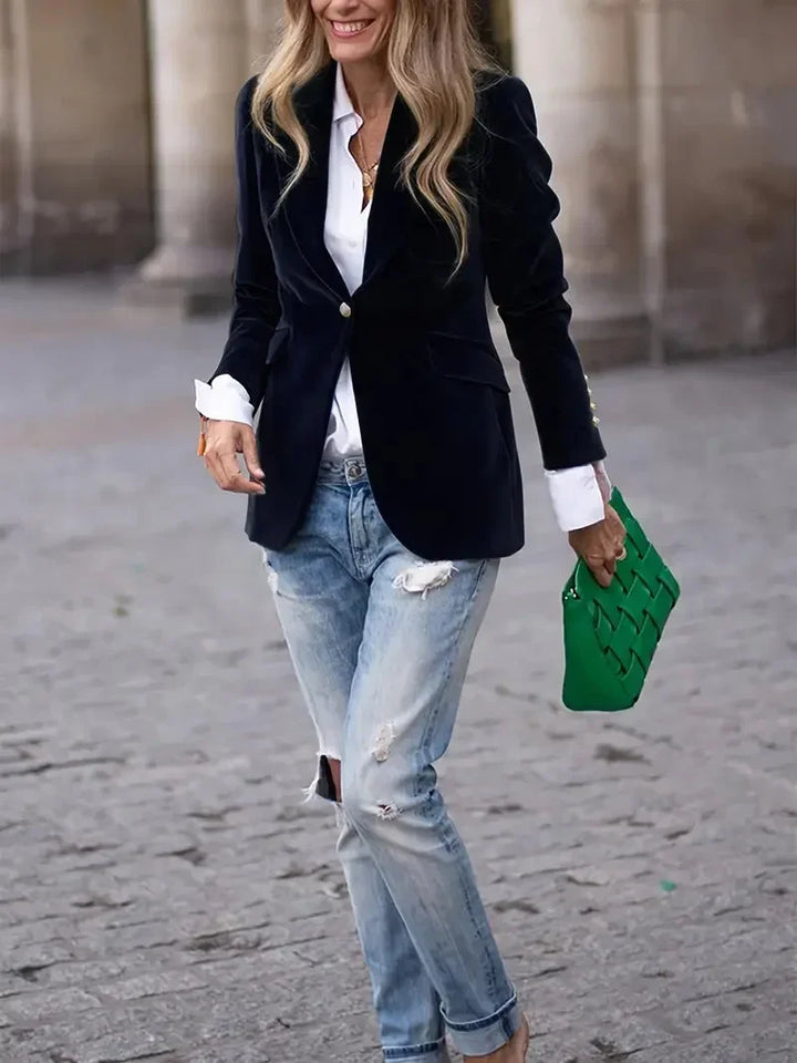 Blazer oversize da donna in ecopelle con colletto, da abbinare per l’autunno