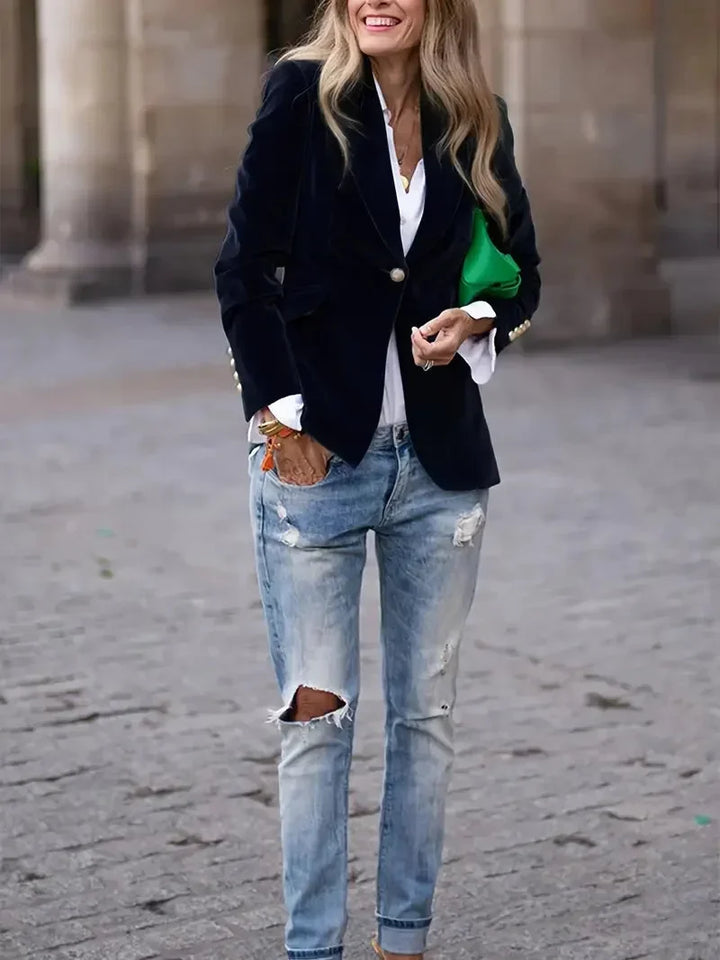 Blazer oversize da donna in ecopelle con colletto, da abbinare per l’autunno