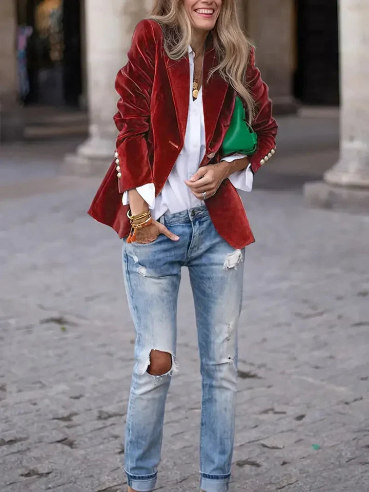 Blazer oversize da donna in ecopelle con colletto, da abbinare per l’autunno