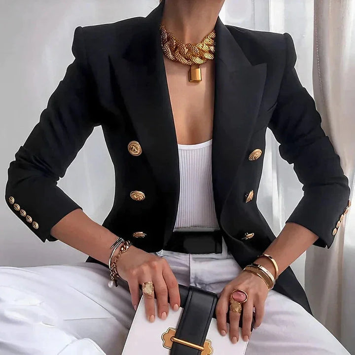 Veste féminine à double boutonnage avec des boutons élégants pour l'automne, coupe élégante