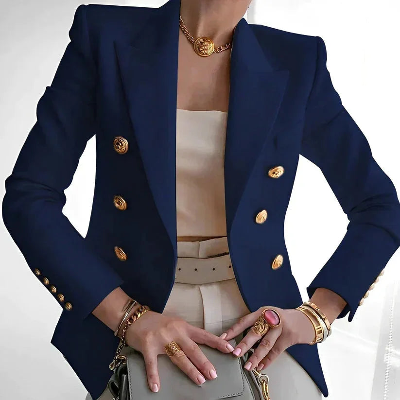 Veste féminine à double boutonnage avec des boutons élégants pour l'automne, coupe élégante