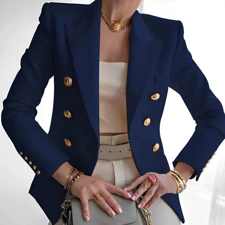 Veste féminine à double boutonnage avec des boutons élégants pour l'automne, coupe élégante