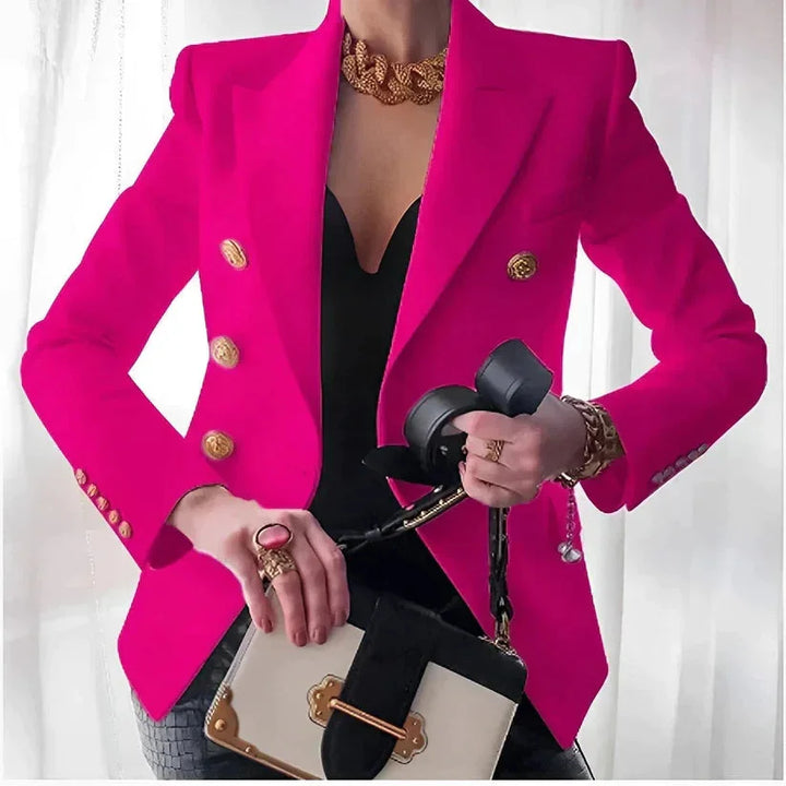 Veste féminine à double boutonnage avec des boutons élégants pour l'automne, coupe élégante