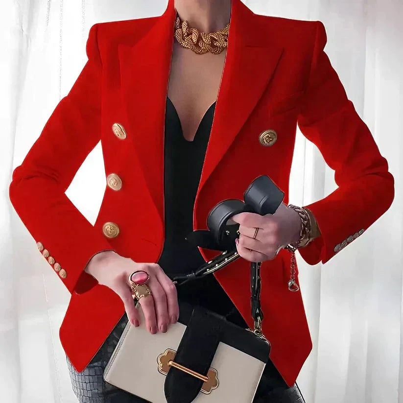 Veste féminine à double boutonnage avec des boutons élégants pour l'automne, coupe élégante