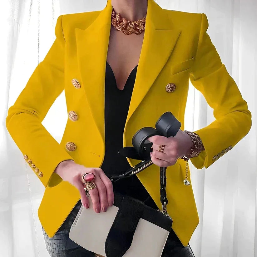 Veste féminine à double boutonnage avec des boutons élégants pour l'automne, coupe élégante
